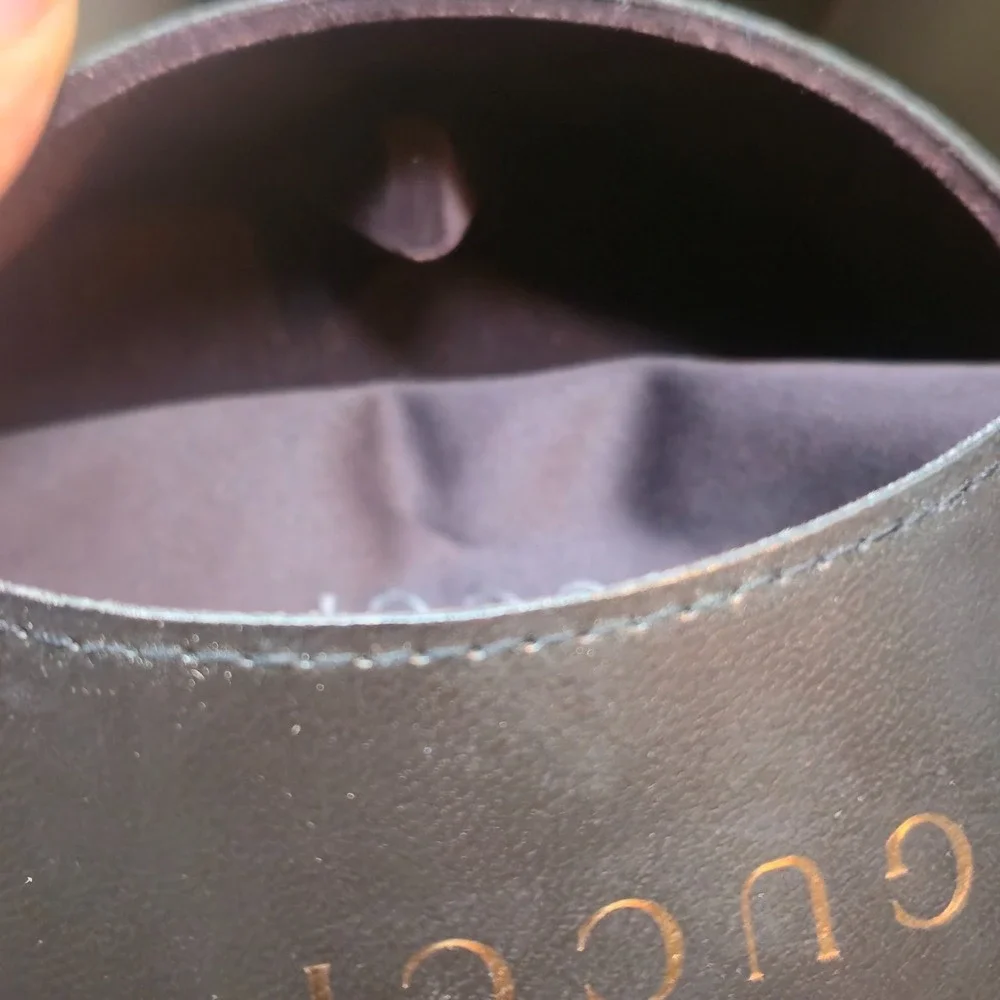Authentic GUCCI Black Leather Sunglasses Case & Microfiber Cleaning Cloth Set
